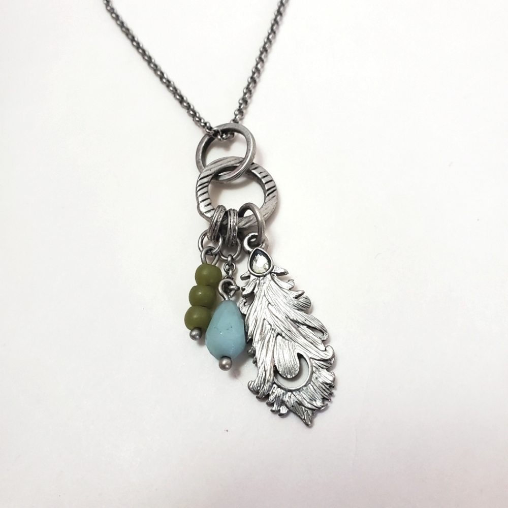 Lia Sophia - Peacock feather drop pendant necklace